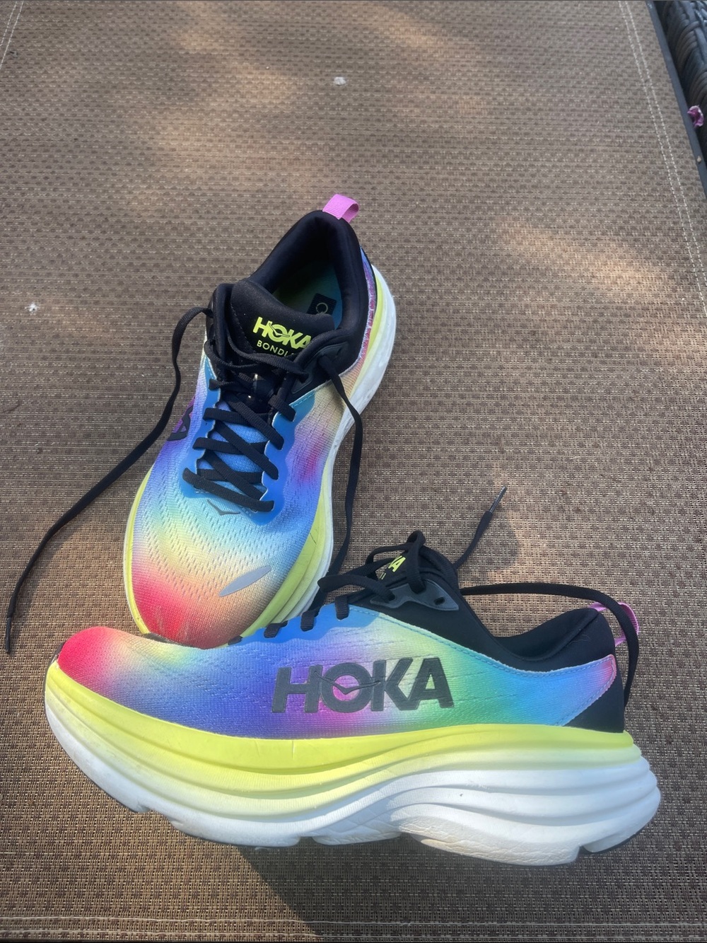 Hoka Bondi 8 Rainbow Gradient Athletic Running Shoes - Picture 2 of 4
